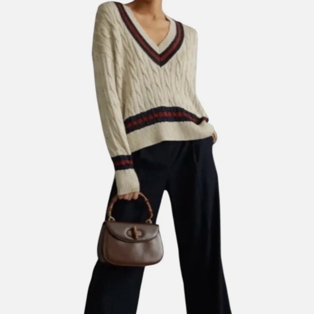 NWT TUCKERNUCK Garnet and Navy Stripe Gold Metallic Morrissey Sweater Size L - Picture 15 of 15